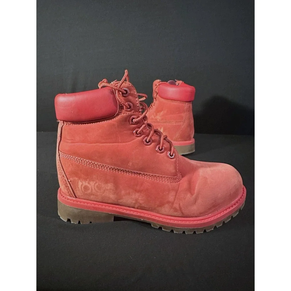 Timberland Juniors Red Nubuck Boots Size 6 Classic‎ Lace Up Waterproof Outdoor